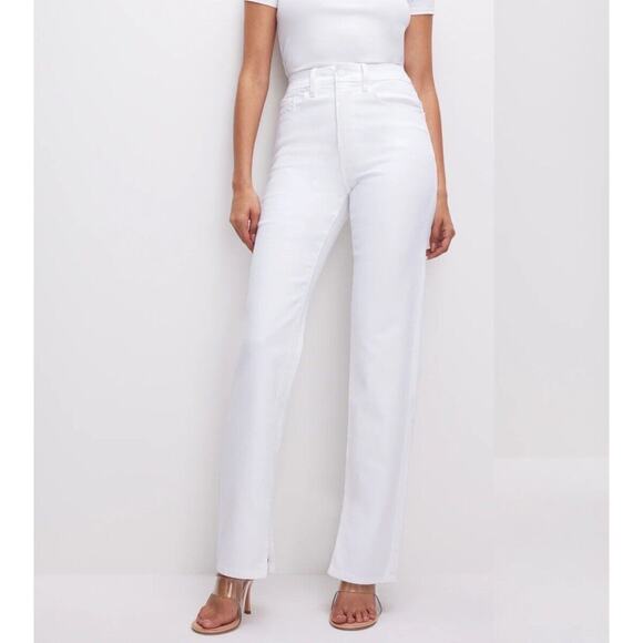 Good American Good Boy Straight Leg Jeans White Plus 24 Trendy Casual FLAW NEW - Picture 2 of 5